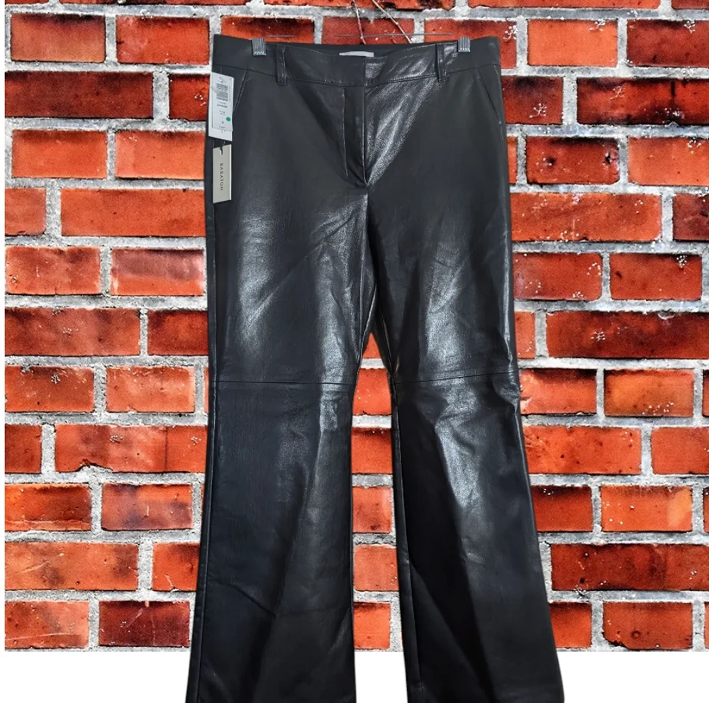 NWT Babaton Aritzia Wide Leg Flare Black Faux Leather Pants Size 10 - Picture 3 of 12